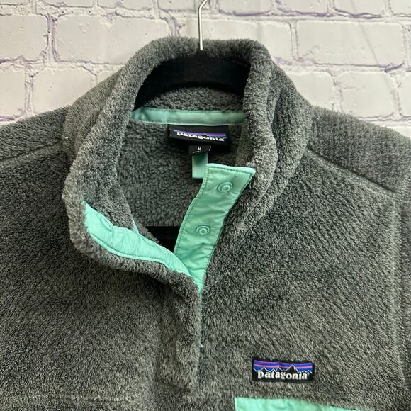 Patagonia Fleece T-Snap Gray Teal Pullover Sweater Size Medium Polartec Winter - Picture 3 of 8